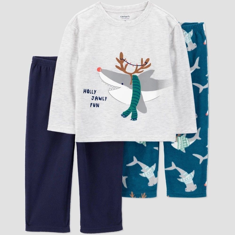 18 months Carters 3-Piece Christmas Shark Pajama Set Poly fleece - NWT